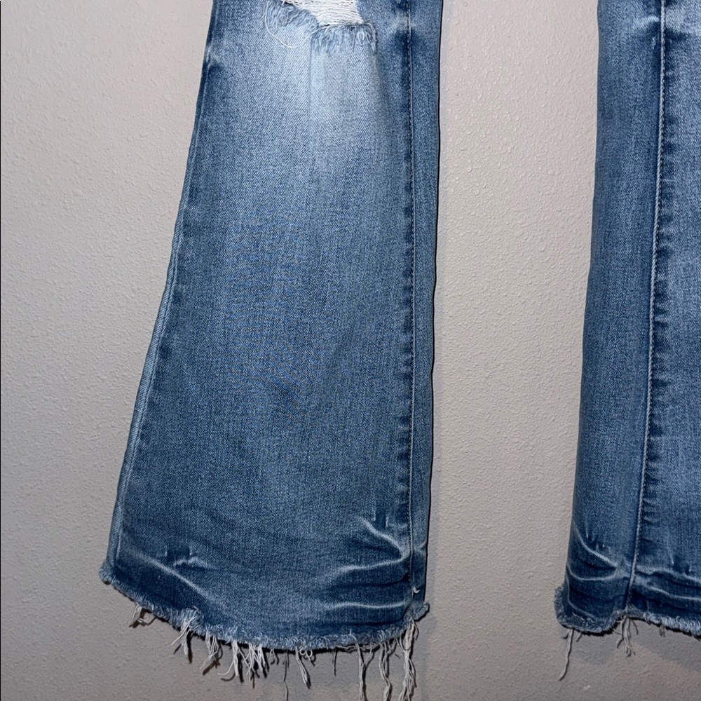Vervet Denim Distressed Flare Jeans with Raw Hem - Picture 9 of 15